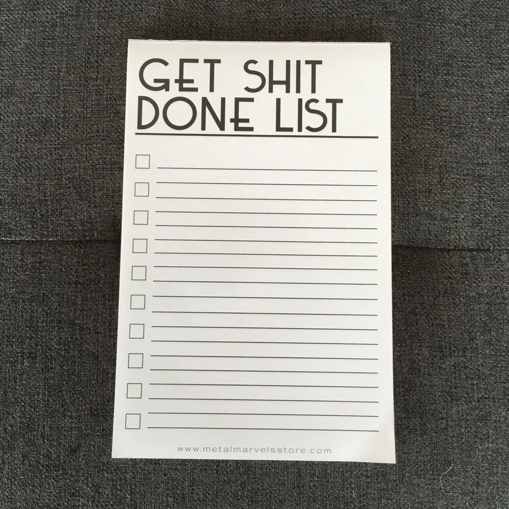 “GET SH*T DONE LIST” Notepad, Black, White, approx 50 pages